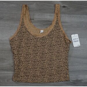 New BP Women's Medium Lace Trim Cheetah Print Lightweight Chiffon Crop Top Tan